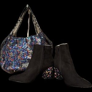 Betsey Johnson Simply Divine Duo – River Rock Booties + Sequin Shoulder Bag